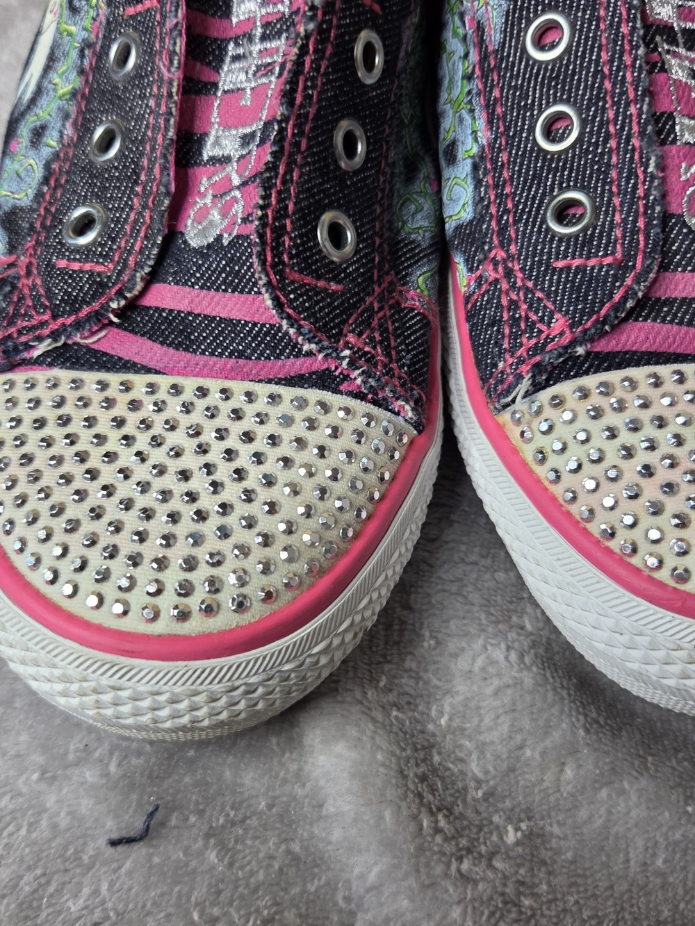 Skechers Twinkle Toes Womens Sneakers Pink Black Striped Canvas Laceless Y2K - Picture 11 of 11